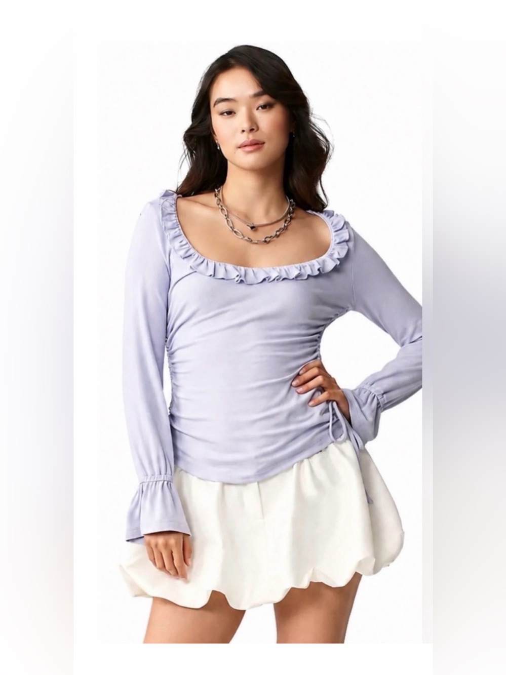 Anthropologie Lavender Ruffle-Scoop Long Sleeve Top